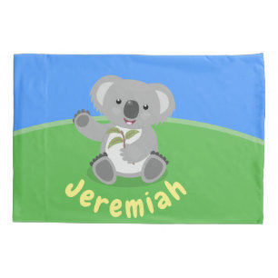 Cute happy koala waving cartoon illustratie kussensloop