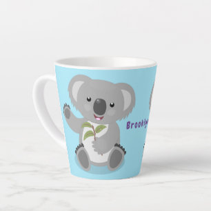 Cute happy koala waving cartoon illustratie latte mok