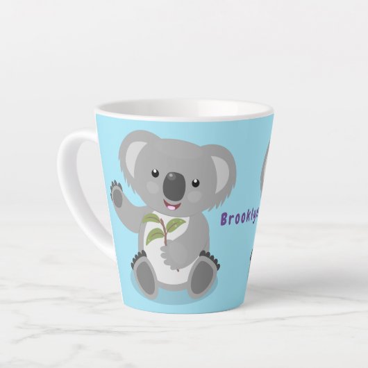 Cute happy koala waving cartoon illustratie latte mok (Linkerhoek)