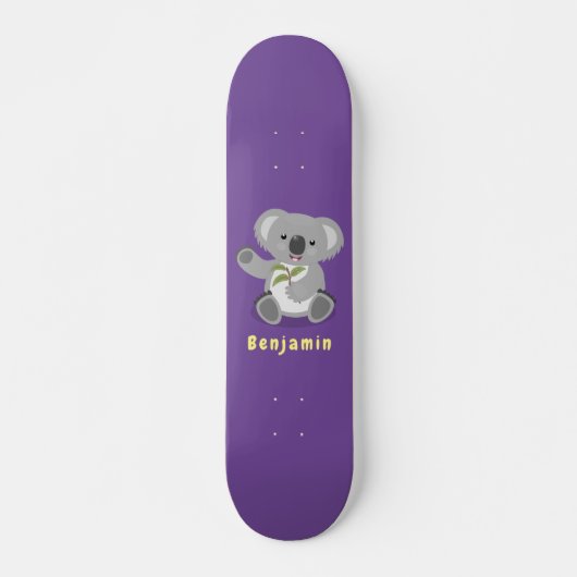 Cute happy koala waving cartoon illustratie persoonlijk skateboard (Voorkant)