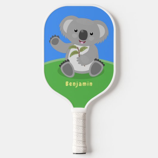 Cute happy koala waving cartoon illustratie pickleball paddle (Voorkant)