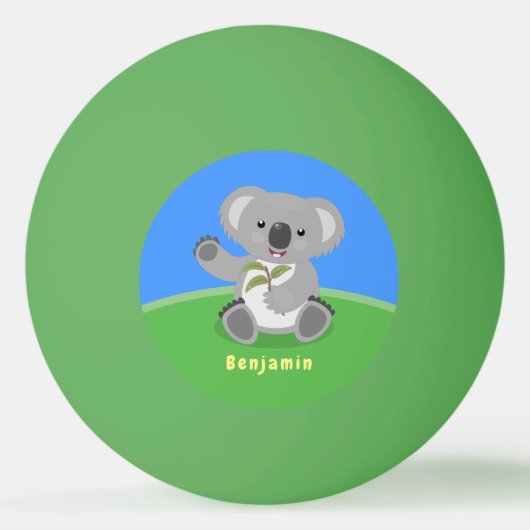 Cute happy koala waving cartoon illustratie pingpongbal (Voorkant)