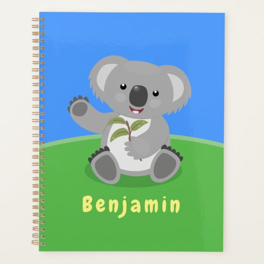 Cute happy koala waving cartoon illustratie planner (Voorkant)
