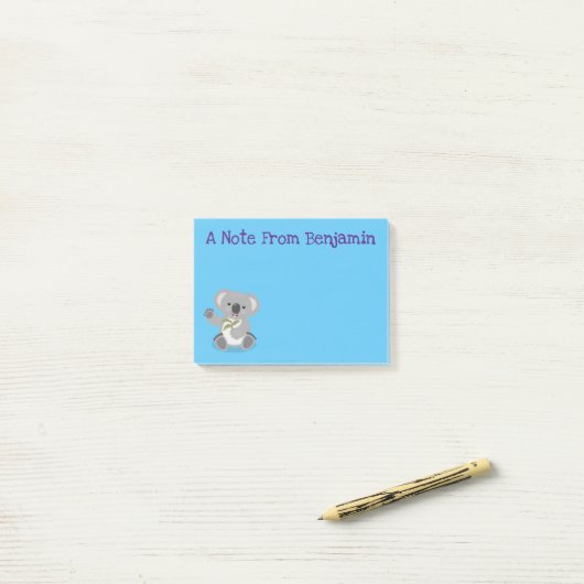 Cute happy koala waving cartoon illustratie post-it® notes (Op bureau)