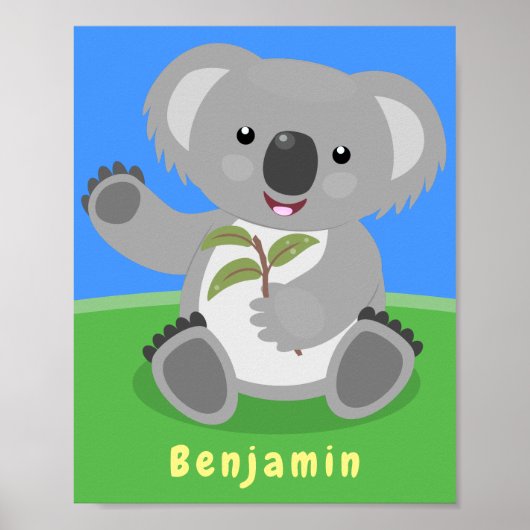 Cute happy koala waving cartoon illustratie poster (Voorkant)
