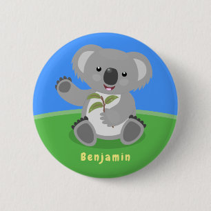 Cute happy koala waving cartoon illustratie ronde button 5,7 cm