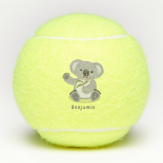 Cute happy koala waving cartoon illustratie tennisballen (Voorkant)