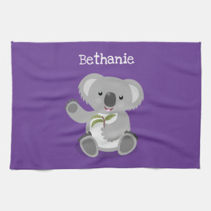Cute happy koala waving cartoon illustratie theedoek
