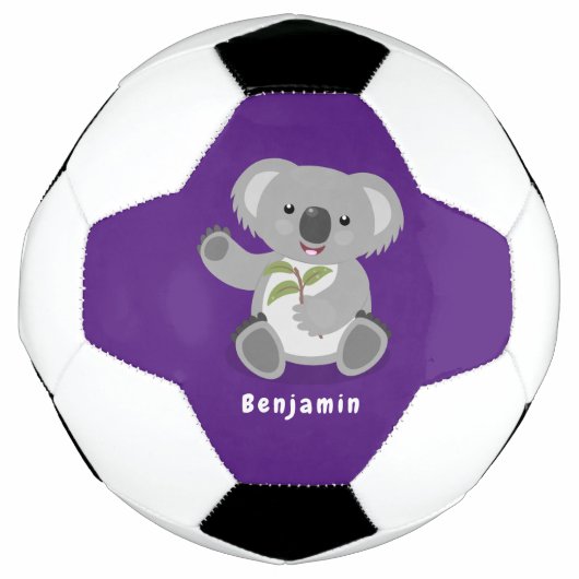 Cute happy koala waving cartoon illustratie voetbal (Voorkant)
