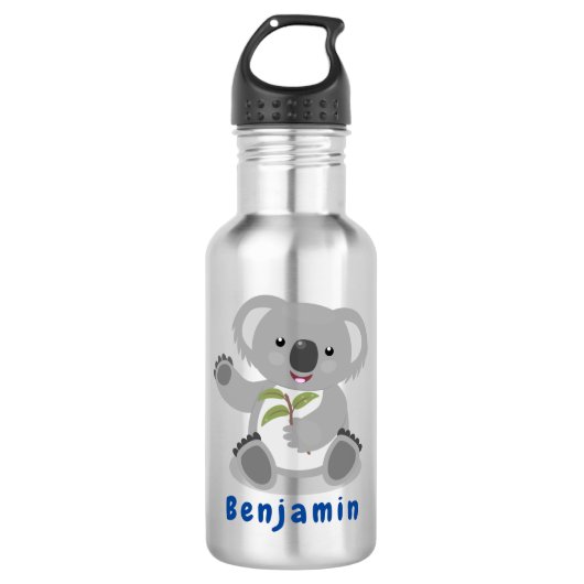 Cute happy koala waving cartoon illustratie waterfles  (Voorkant)