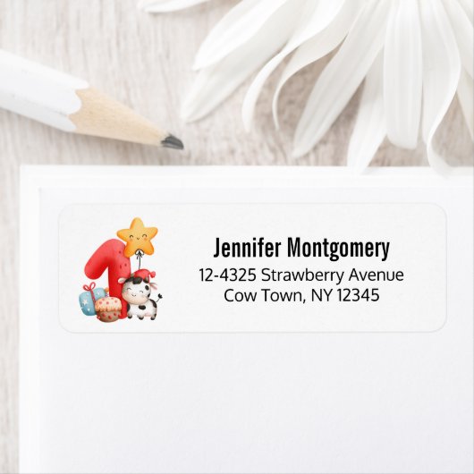 Cute Happy Koe 1e verjaardag Etiket (Insitu)