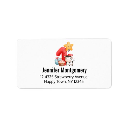 Cute Happy Koe 1e verjaardag Etiket (Voorkant)