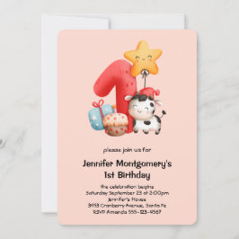 Cute Happy Koe 1e verjaardag Kaart