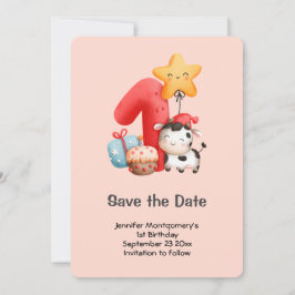 Cute Happy Koe 1e verjaardag Save The Date