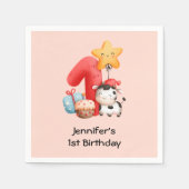 Cute Happy Koe 1e verjaardag Servet (Voorkant)