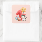 Cute Happy Koe 1e verjaardag Vierkante Sticker (Tas)