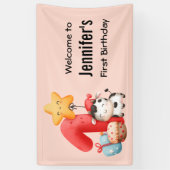 Cute Happy Koe 1st Birthday Welkom Spandoek (Verticaal)