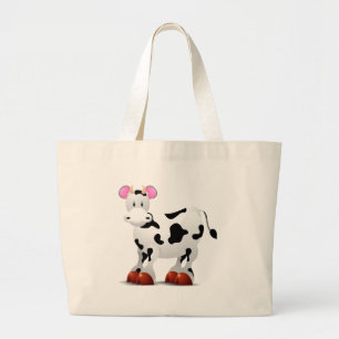 Cute Happy-koeiencartoon Grote Tote Bag