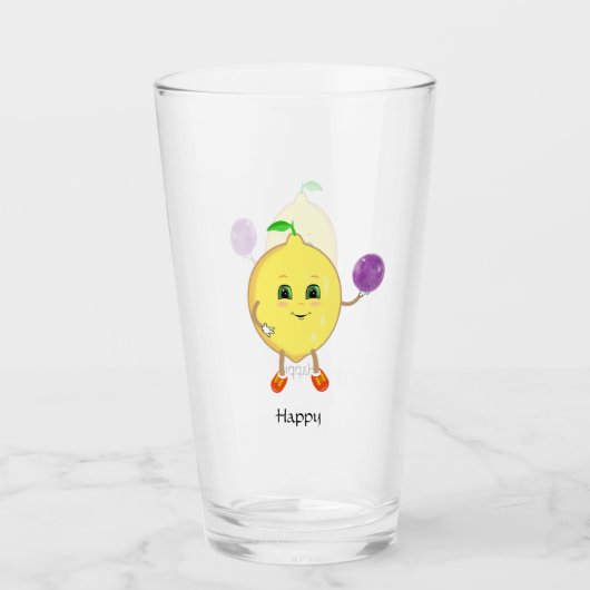 Cute happy lemon cartoon glas (Voorkant)
