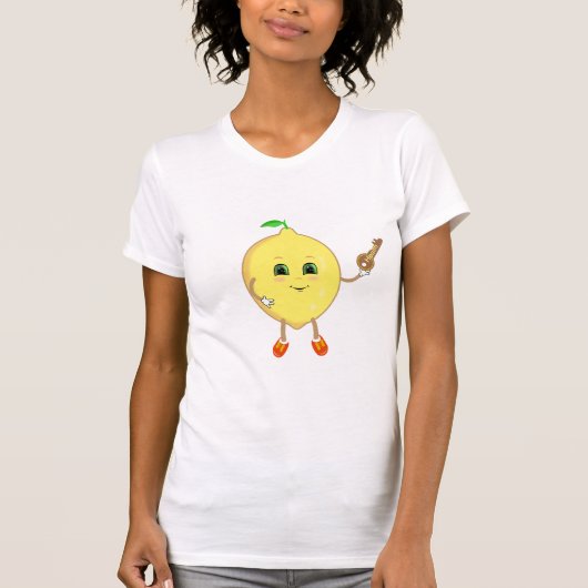 Cute happy lemon cartoon met sleutel en kalligrafi t-shirt (Voorkant)