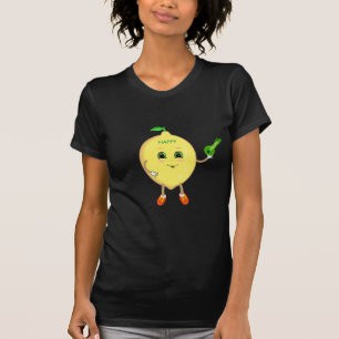 Cute happy lemon cartoon met sleutel en kalligrafi t-shirt