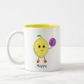Cute happy lemon & kalligraphy tweekleurige koffiemok (Links)