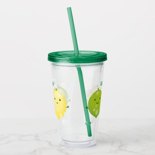 Cute happy lemon limoen illustratie acryl drinkbeker (Links)
