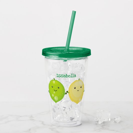 Cute happy lemon limoen illustratie acryl drinkbeker (Achterkant ijs)