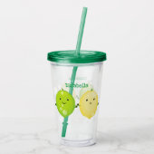 Cute happy lemon limoen illustratie acryl drinkbeker (Achterkant)