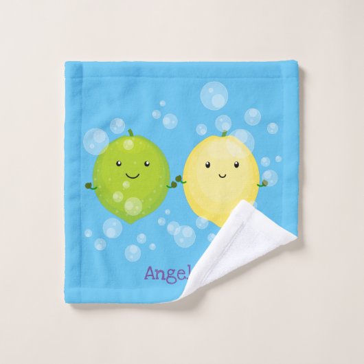 Cute happy lemon limoen illustratie bad handdoek (Wasdoekje)