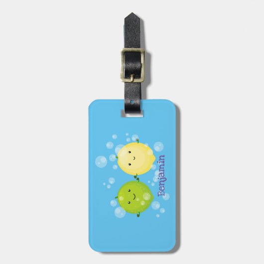 Cute happy lemon limoen illustratie bagagelabel (Voorkant verticaal)