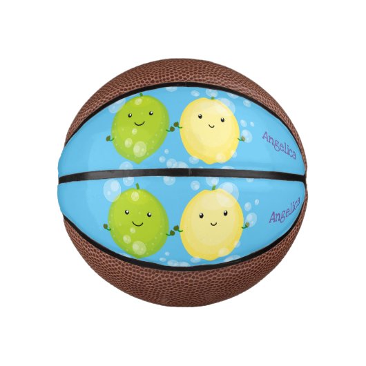 Cute happy lemon limoen illustratie basketbal (Voorkant)