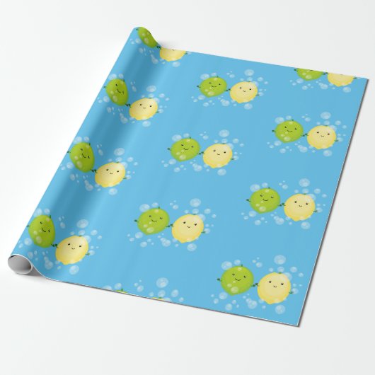 Cute happy lemon limoen illustratie cadeaupapier (Uitgerold)