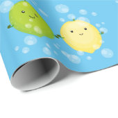 Cute happy lemon limoen illustratie cadeaupapier (Rol Hoek)