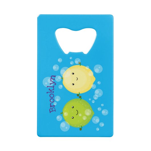Cute happy lemon limoen illustratie creditkaart flessenopener (Voorkant)