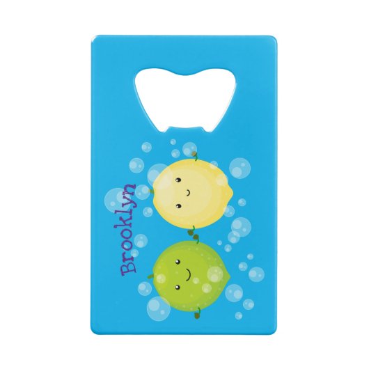 Cute happy lemon limoen illustratie creditkaart flessenopener (Achterkant)