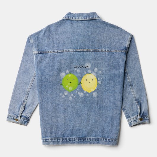 Cute happy lemon limoen illustratie denim jacket (Achterkant)