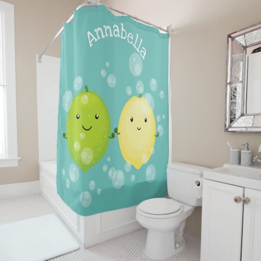 Cute happy lemon limoen illustratie douchegordijn (In situ)