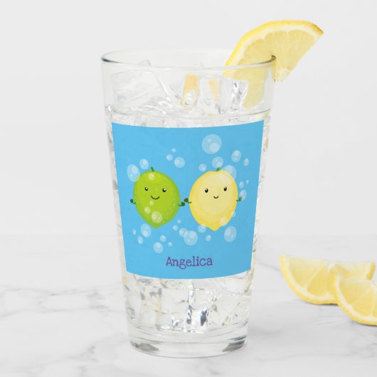 Cute happy lemon limoen illustratie glas (Achterkant ijs)