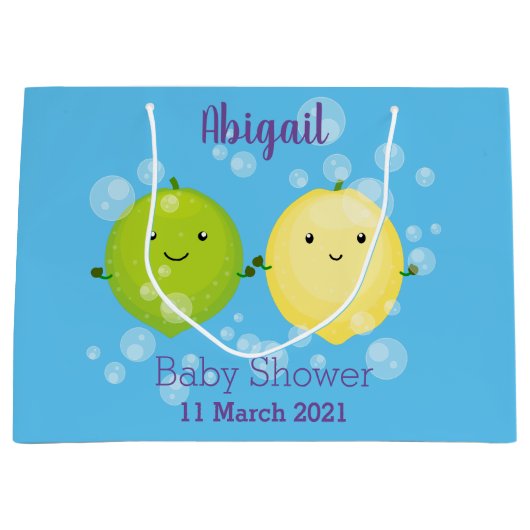 Cute happy lemon limoen illustratie groot cadeauzakje (Voorkant)