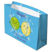 Cute happy lemon limoen illustratie groot cadeauzakje (Achterkant Gekanteld)