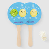 Cute happy lemon limoen illustratie handwaaier (Voorkant en achterkant)