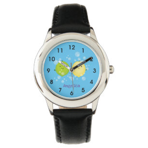 Cute happy lemon limoen illustratie horloge