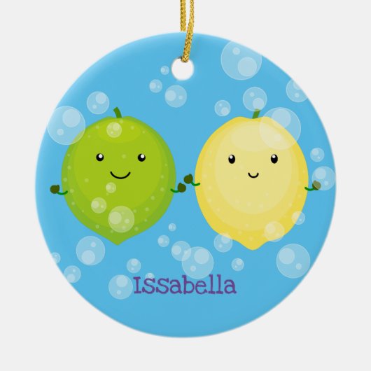 Cute happy lemon limoen illustratie keramisch ornament (Voorkant)