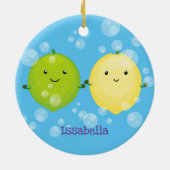 Cute happy lemon limoen illustratie keramisch ornament (Achterkant)