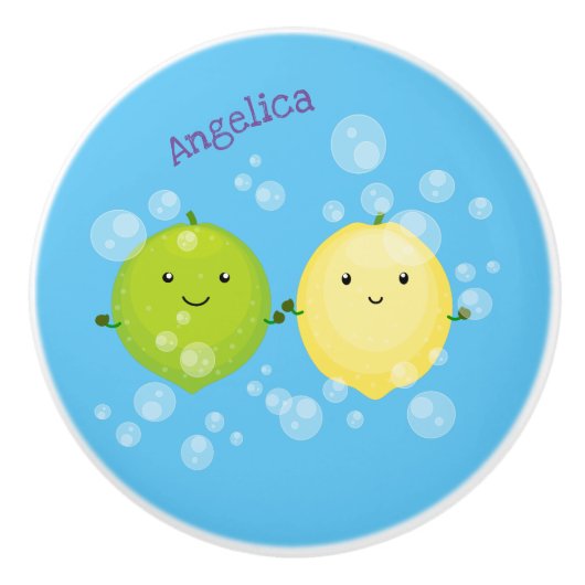 Cute happy lemon limoen illustratie keramische knop (Voorkant)