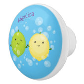 Cute happy lemon limoen illustratie keramische knop (Rechts)