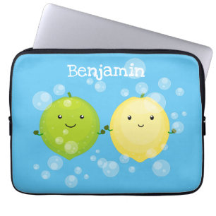 Cute happy lemon limoen illustratie laptop sleeve