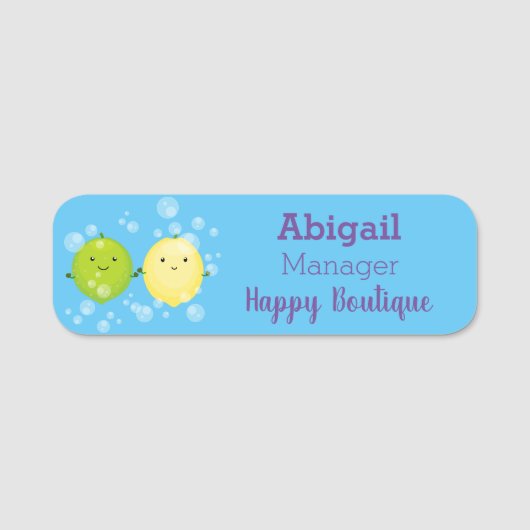 Cute happy lemon limoen illustratie naamplaatje (Voorkant)
