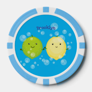 Cute happy lemon limoen illustratie poker chips
